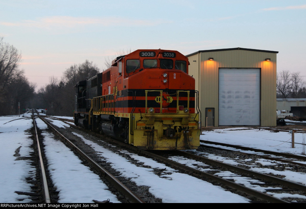 Plugged in to stay warm, 3038 and 3037 sit near the old engine house